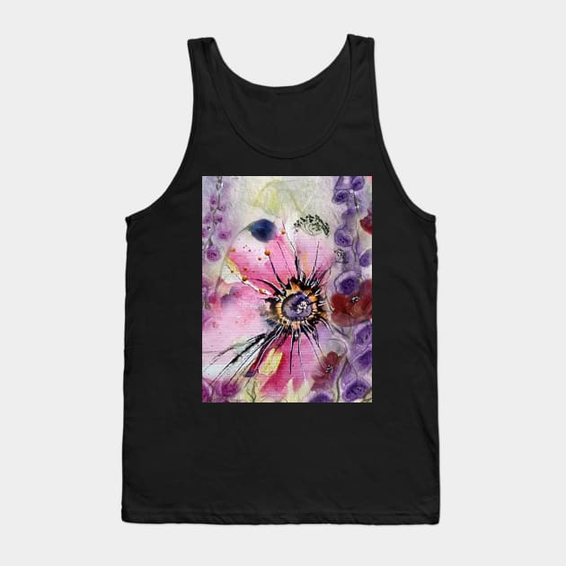 Flower Power Motif Painted Digitized Artist J.M Tank Top by Wupperart